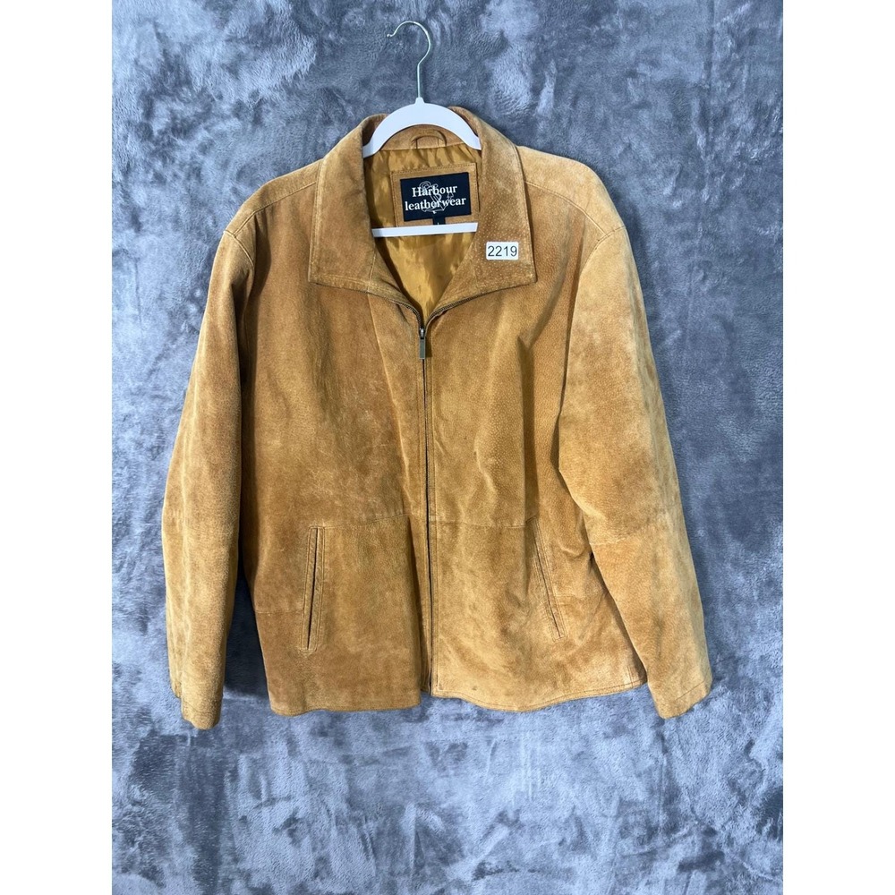 Harbour Leatherwear Mens Tan Brown Suede Zip Up Jacket Size Large Vintage Style